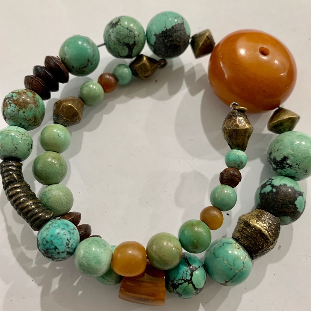 Southwest Amber & Turquoise stretch bracelet